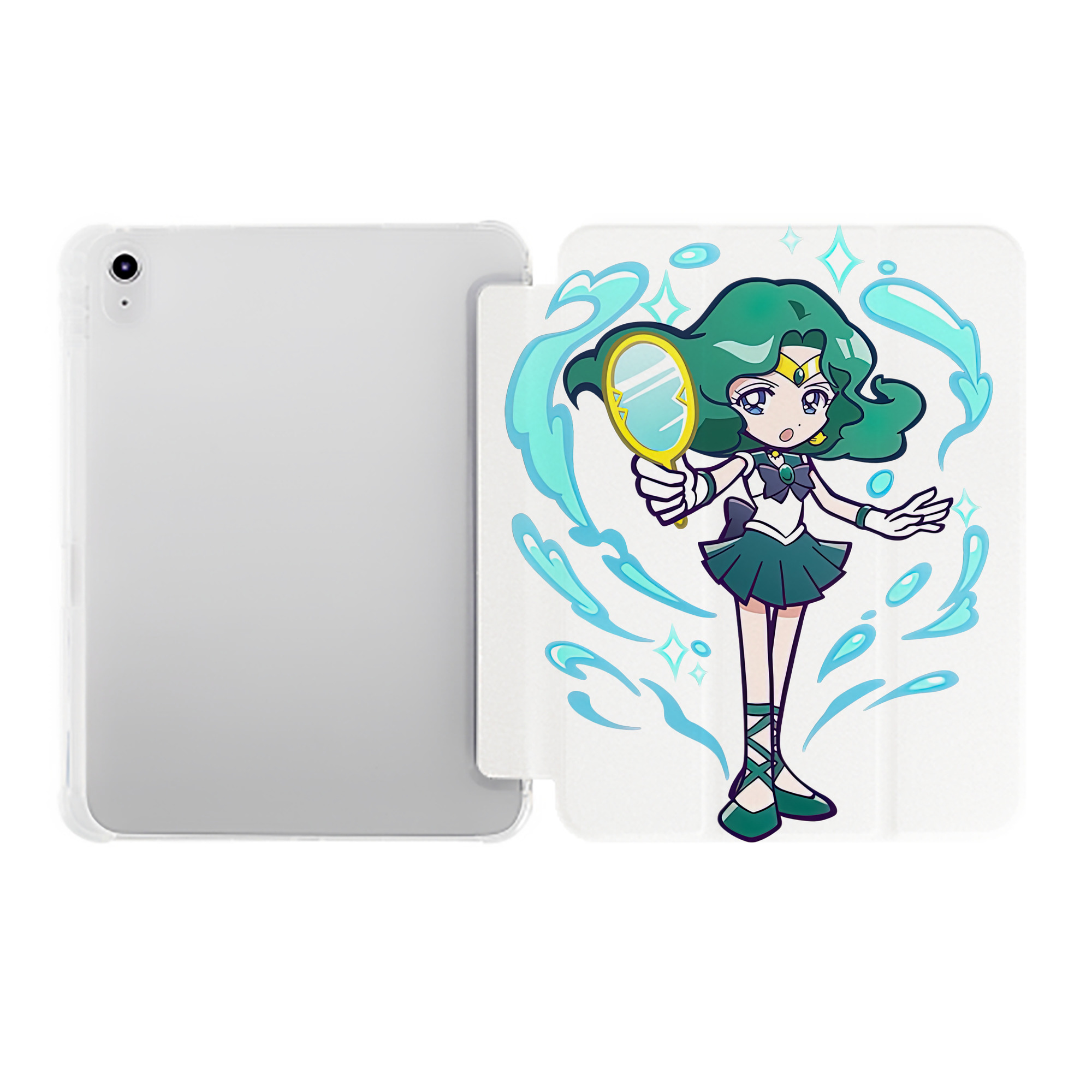 （画像用） 美少女戦士セーラームーン 海王 みちる（かいおう みちる） Sailor Moon Kaiou Michiru IPad ケース ペン収納付き 三つ折りスタンド PUレザー×シリコン 対応機種9.5/10.5/10.9インチ